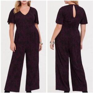 Torrid Purple Lace Print Challis Jumpsuit Size 2x GUC